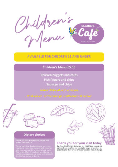 Hospice Elaine’s Café children's menu